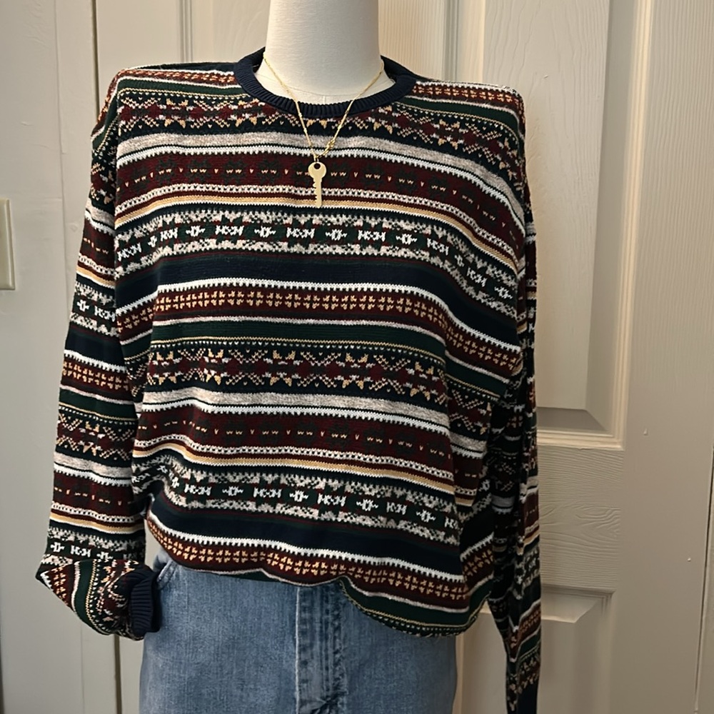 Southern Lady Striped Knit Sweater - Navy, Red, Green, Yellow